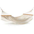 Amaca in Cotone Crema con Frange e Barre in Legno