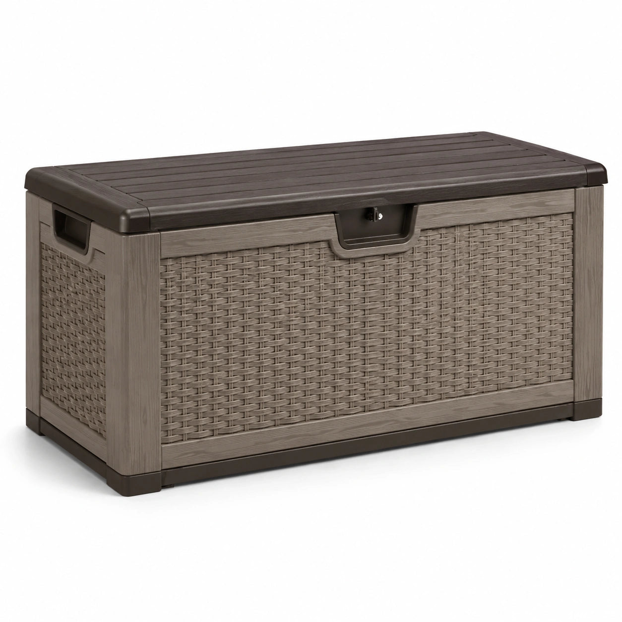 Baule da giardino in plastica intrecciata grigia talpa 120x60x55 cm