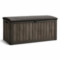 Baule da giardino in resina effetto legno, 120x45x60 cm, marrone scuro