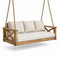Dondolo da Veranda in Legno di Teak con Cuscini Beige