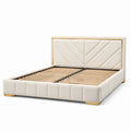 Letto matrimoniale in velluto beige con dettagli dorati 160x200 cm