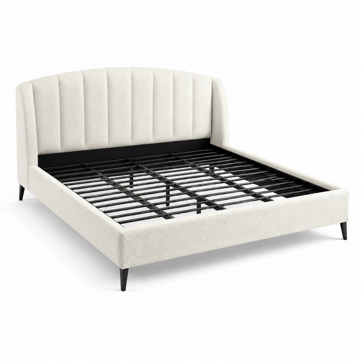 Letto matrimoniale in tessuto poliestere beige con struttura in metallo 160x200 cm